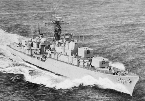 Pencil sketch of HMAS Vampire at sea
